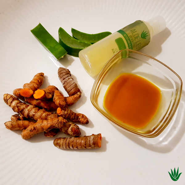 Fresh Aloe Vera gel + Fresh Turmeric extract --> magical whitening result.